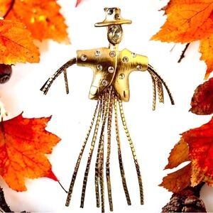 Scarecrow Brooch Rhinestones Dangling Chain Legs & Arms Halloween Gardening